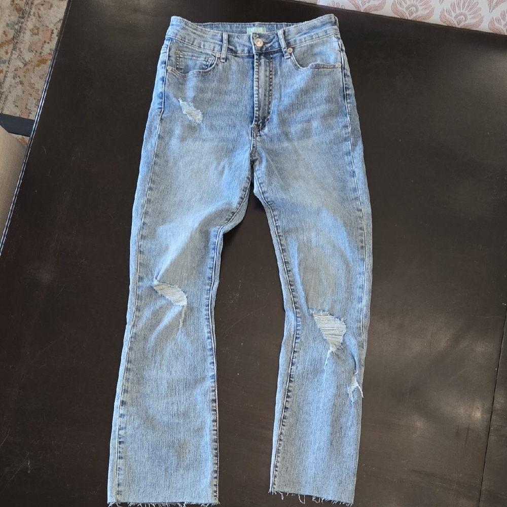 Articles Of Society Light Blue Distressed Linden Flare Cropped Jeans